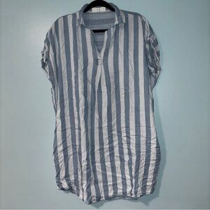 Thread Supply Women’s Soft Blue and White Striped Pull Over Mini Shift Dress L